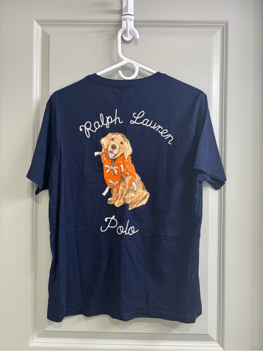 Ralph Lauren Navy Tee with Orange Dog Graphic